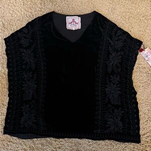 NWT Johnny Was Black Velvet Poncho Top with Floral Design